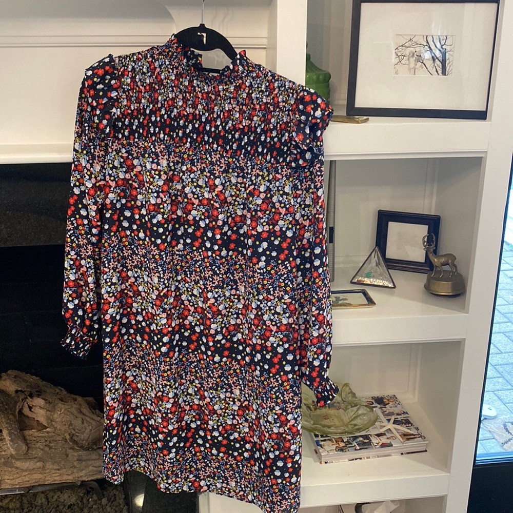 Nanette Lepore Navy floral smock necklace dress